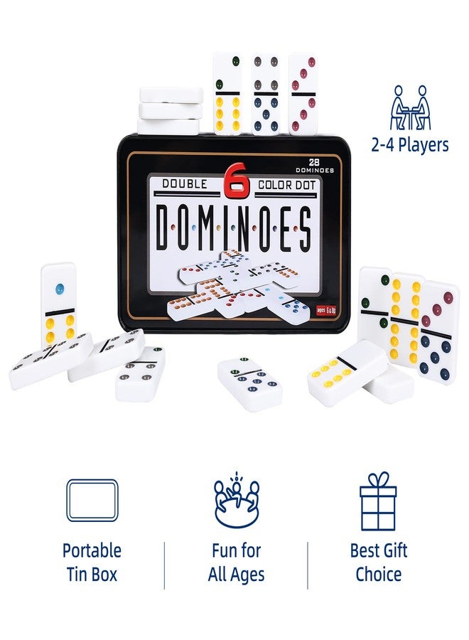 Offelec Double Six Dominoes Set | 28 Domino Tiles Double 6 Dominos with Storage Tin | Classic Family Game for Kids & Adults | Ideal for Travel, Game Nights & Educational Fun | 2-4 Players - Image 4